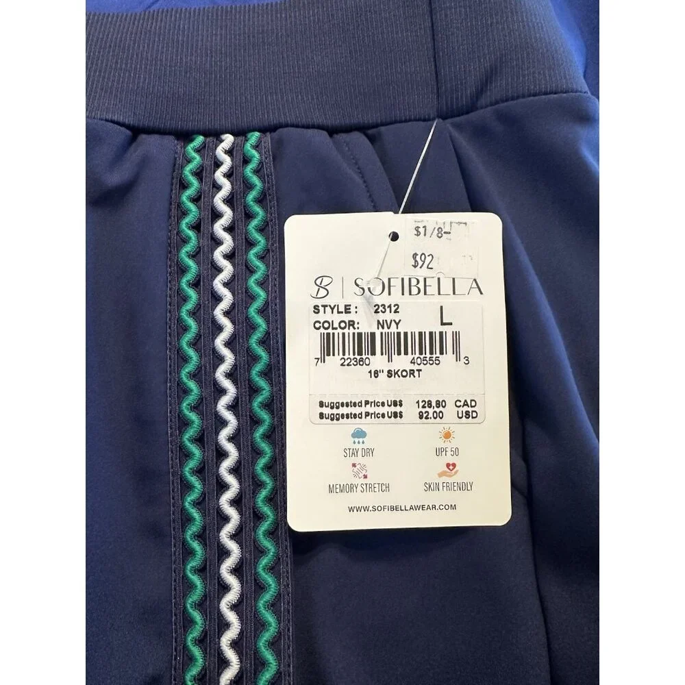 NEW Sofibella Women’s LARGE Golf Tennis Skort Skirt Navy Blue Faux Wrap - Picture 6 of 6